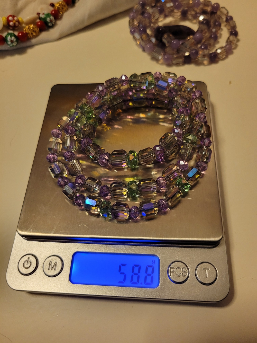 Iridescent Genuine Crystal Beaded Necklace in Purple & Green Artisan Handmade - Picture 7 of 11